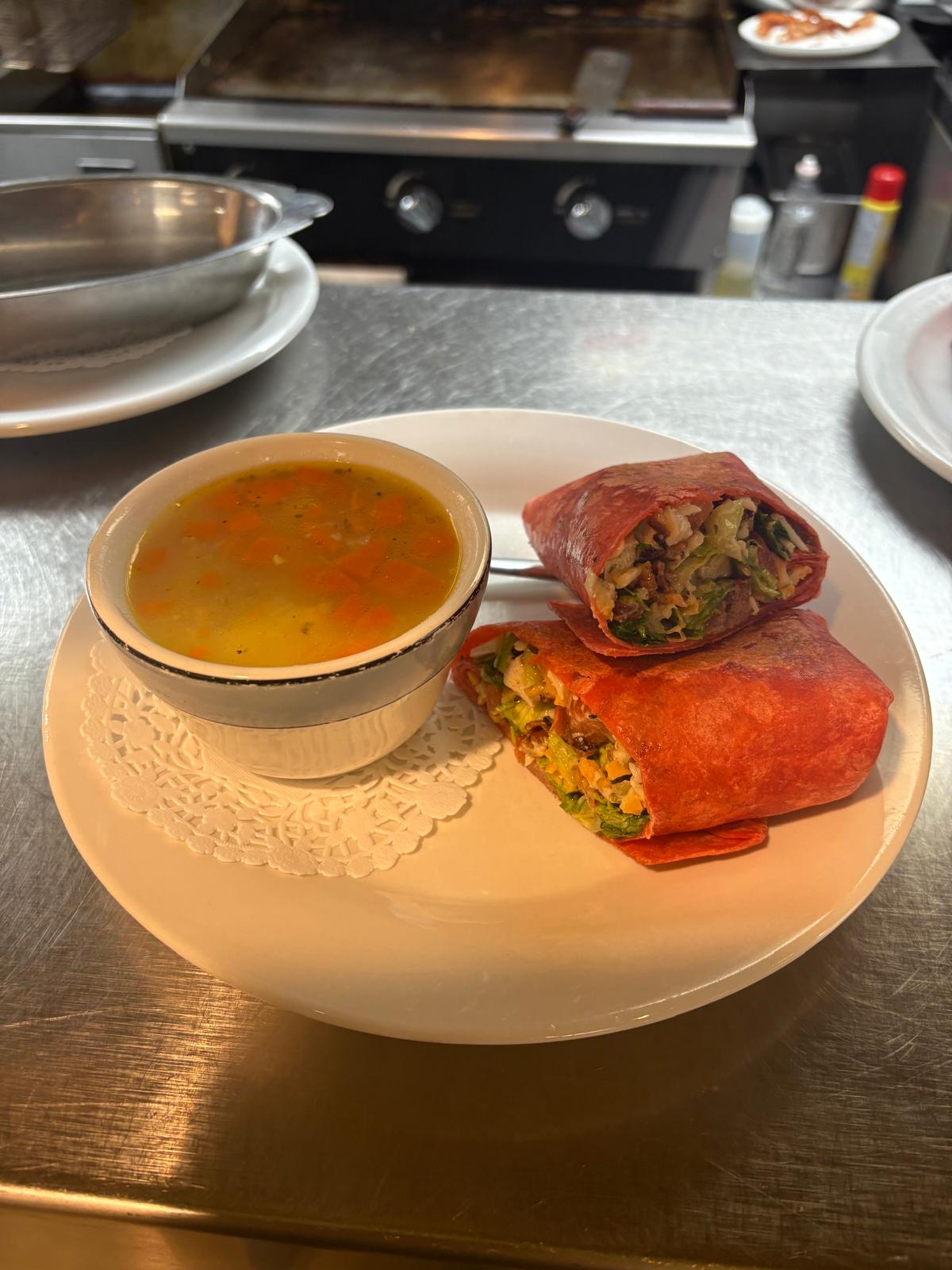 Fresh wrap and homemade soup combo
